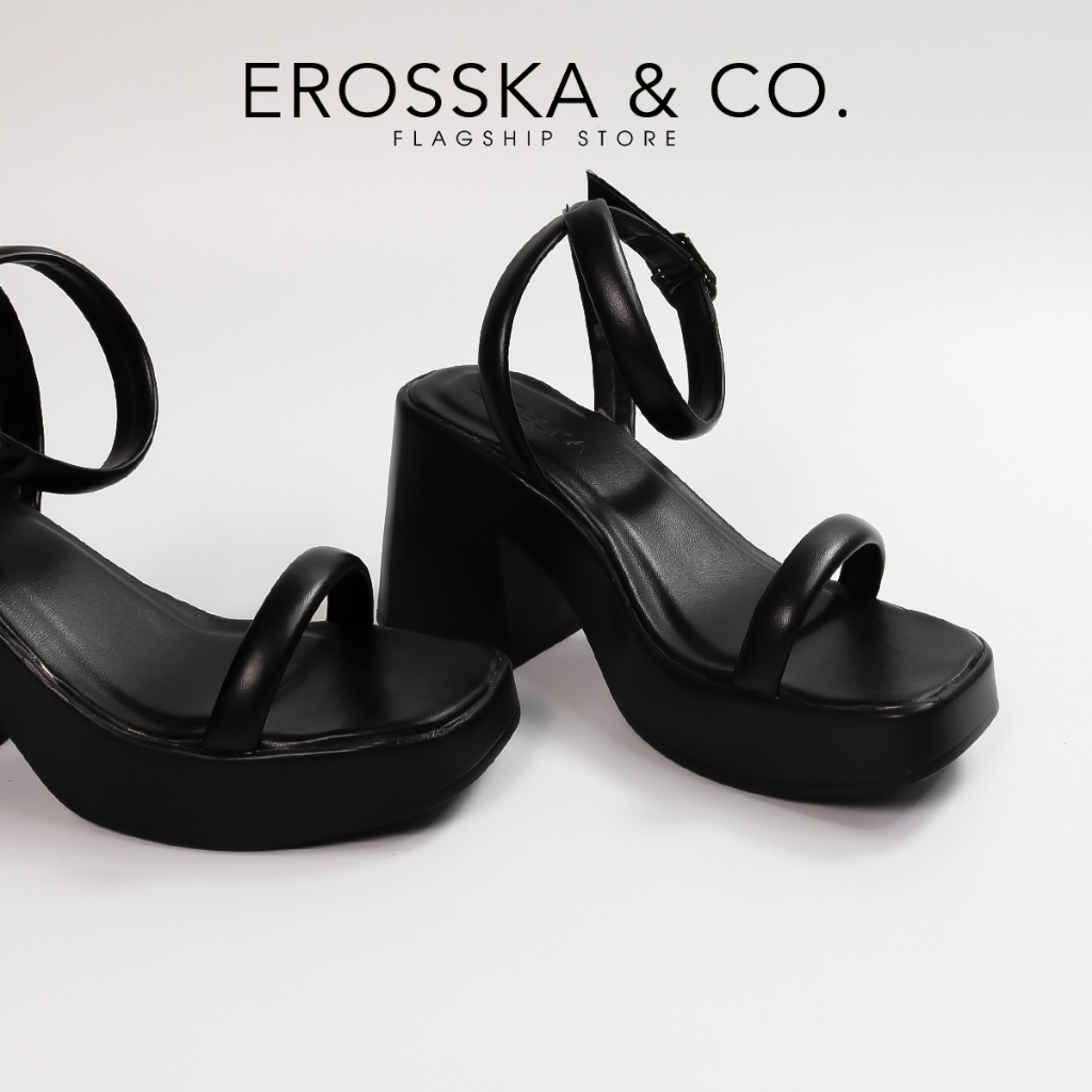 Erosska - Giày sandal cao gót nữ quai ngang kiểu dáng đơn giản cao 9cm màu nâu - SB029 [Form to lùi 1 size]