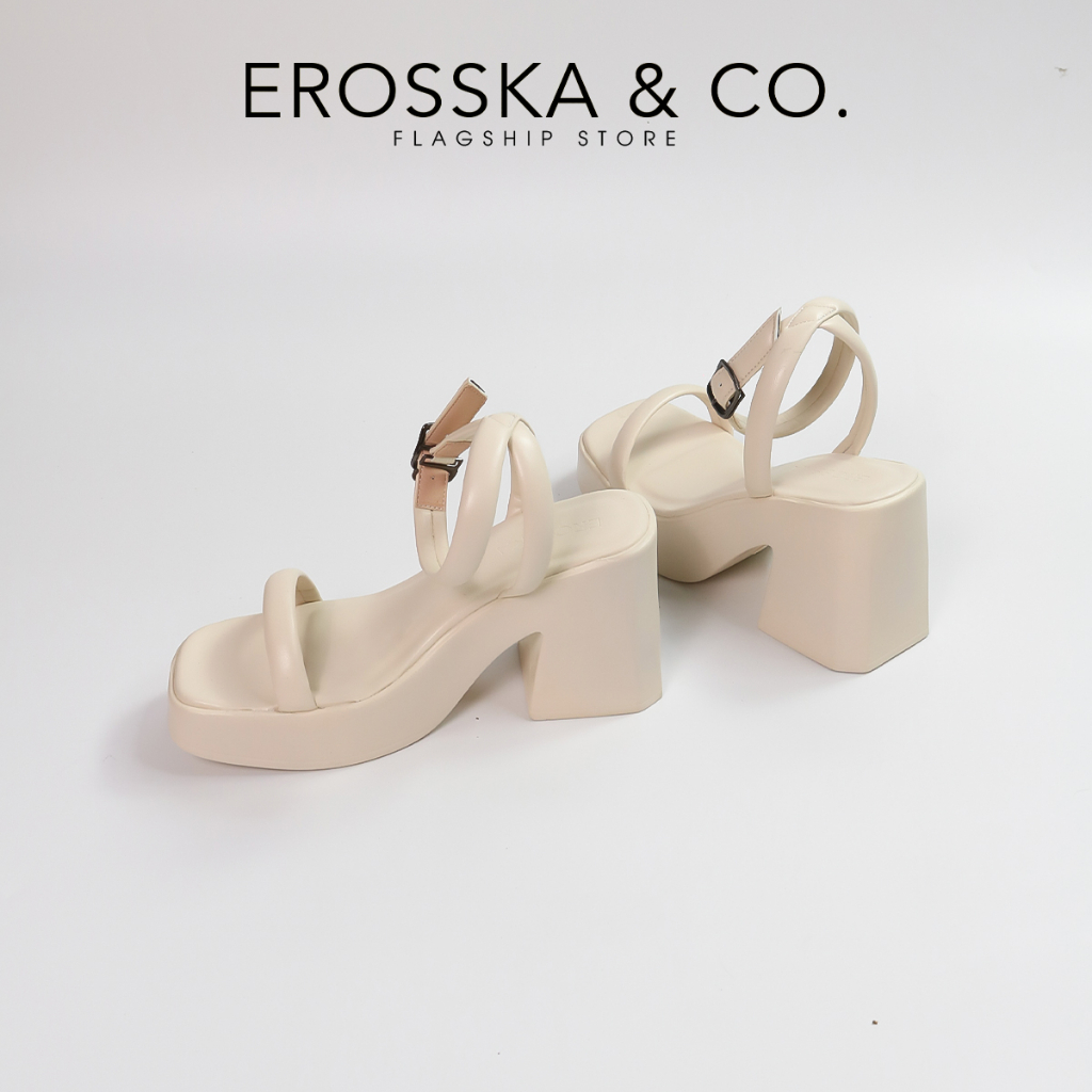 Erosska - Giày sandal cao gót nữ quai ngang kiểu dáng đơn giản cao 9cm màu nâu - SB029 [Form to lùi 1 size]