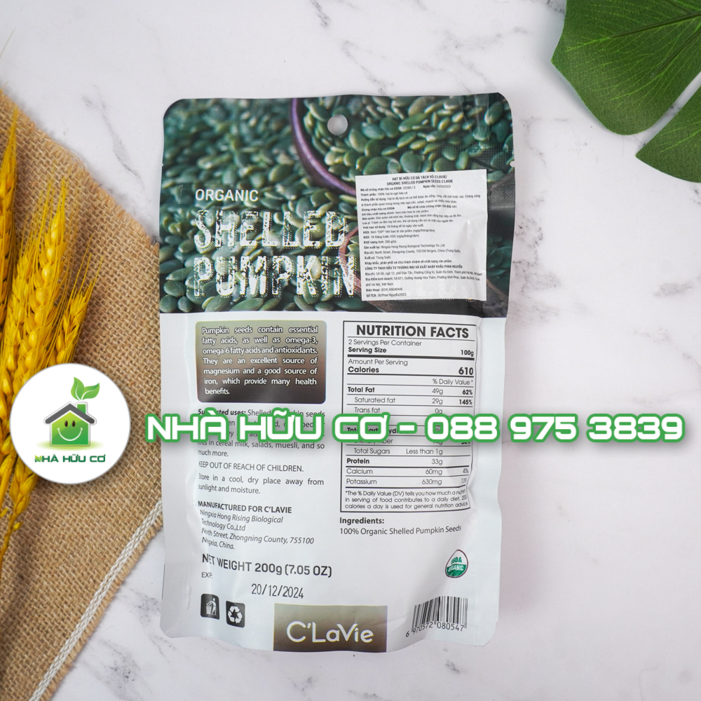 Hạt bí hữu cơ C'LAVIE 200g/100g - Date: 20/12/2024 - Nhà hữu cơ