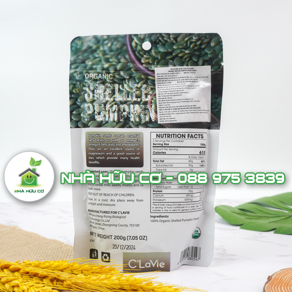 Hạt bí hữu cơ C'LAVIE 200g/100g - Date: 20/12/2024 - Nhà hữu cơ