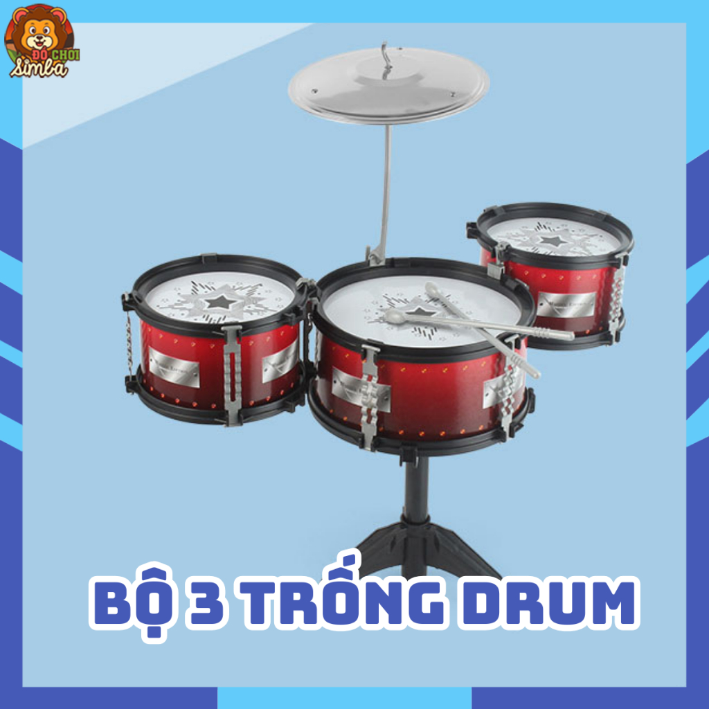 Bộ Trống Jazz Drum 3 Trống Đồ Chơi Cho Bé Cảm Thụ Âm Nhạc Sớm