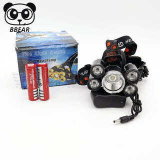 Đèn Pin Đội Đầu Đeo Trán 5 Bóng T6 Siêu Sáng Kèm Pin Sạc