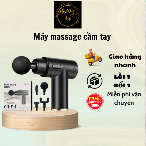 Máy massage cầm tay mini 💥GIÁ SỈ 💥 -Súng massage đấm lưng mát xa trị liệu cổ vai gáy 4 đầu 6 chế độ