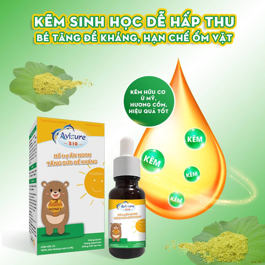 Kẽm cho bé Avisure ZiO kẽm sinh học cho bé biếng ăn, chậm tăng cân 20ml