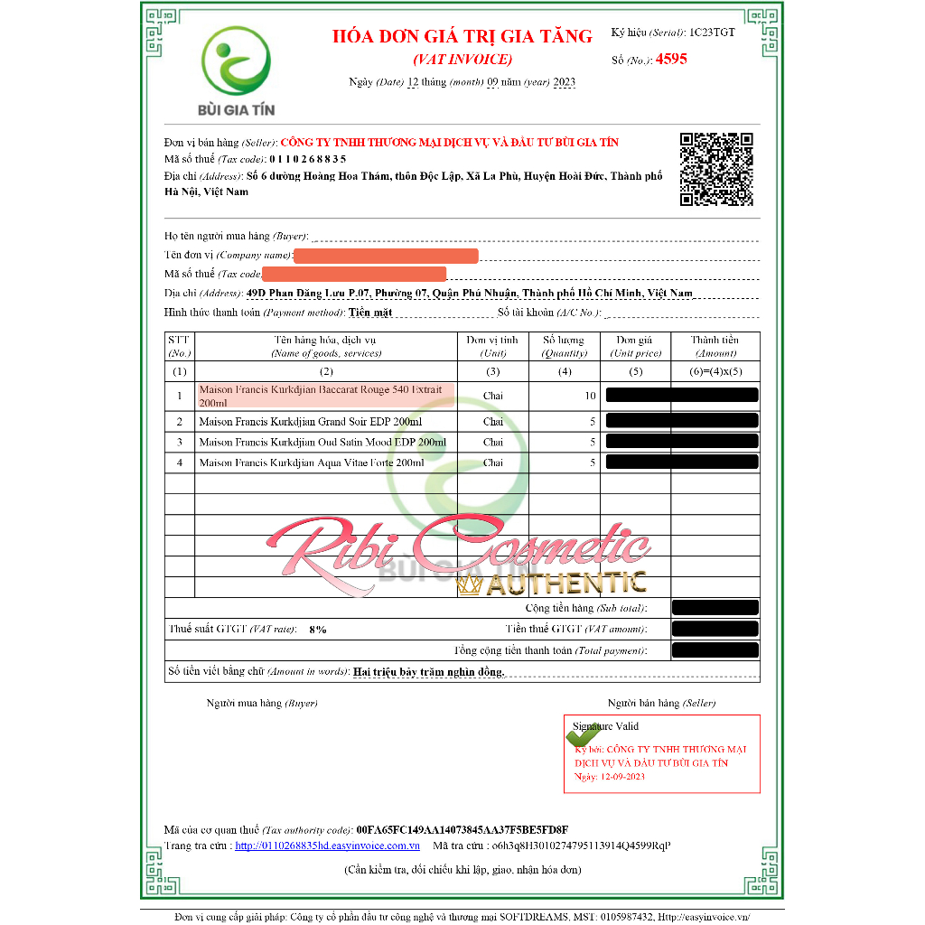 Nước Hoa Unisex Nam Nữ Mfk Baccarat 540 Extrait Ngọt Ngào Sang Trọng Quý Phái Lưu Hương Lâu Ribicosmetics