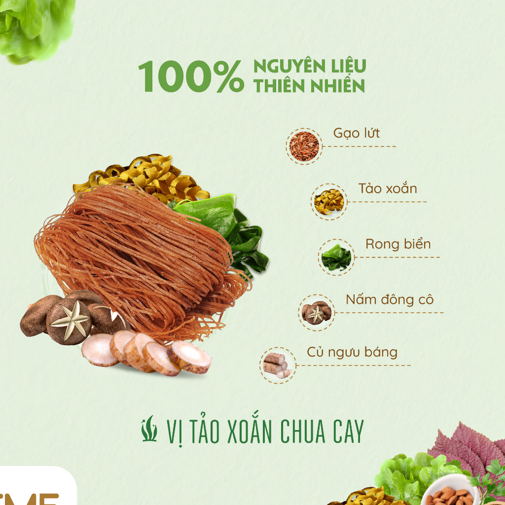 Bún gạo lứt ăn liền NGON & THON - Vị tảo xoắn chua cay thuần chay healthy eatclean