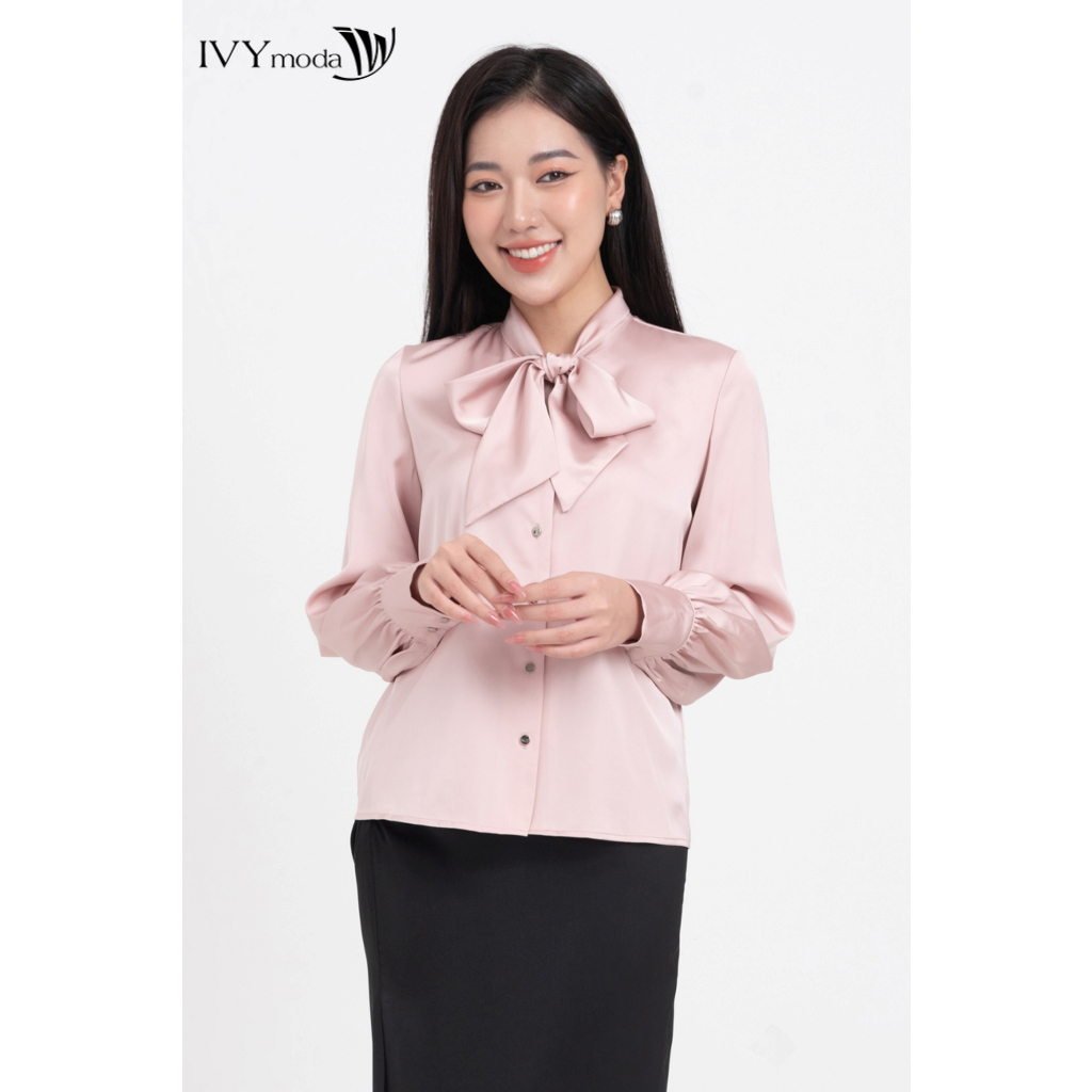 Áo lụa nữ phối nơ bản lớn IVY moda MS 17M8059