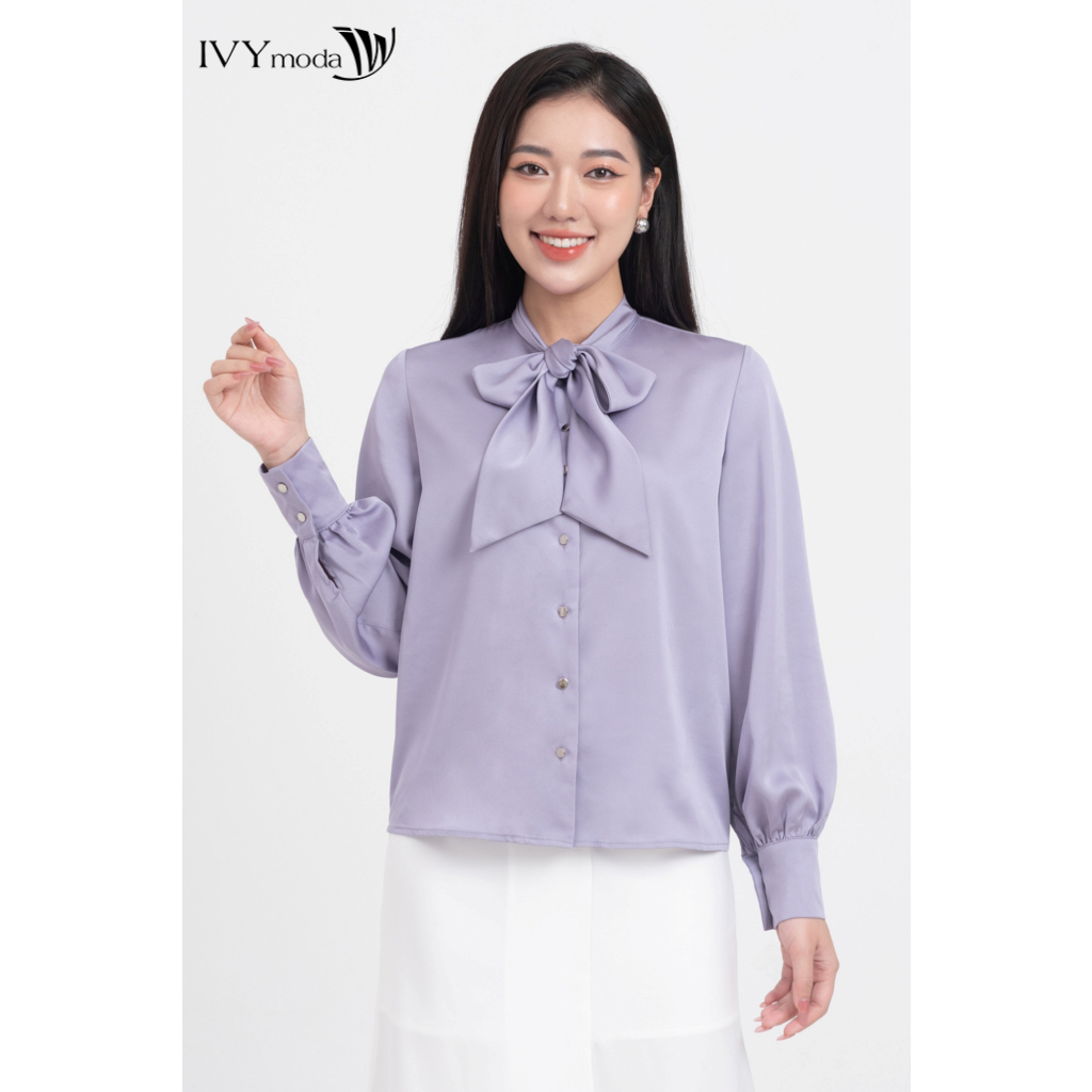 Áo lụa nữ phối nơ bản lớn IVY moda MS 17M8059