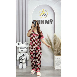 Đồ bộ nữ ANH MỸ pijama chất liệu lụa xước ánh kim cao cấp chính hãng tay dài quần dài SP0146 official.anhmy