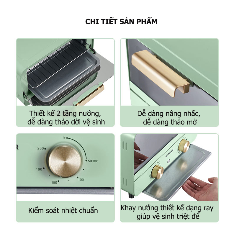 Lò Nướng Mini Lò Nướng Điện Qcooker CR-KX1201 Dung Tích 12L Công Suất 750W Hàng Chính Hãng Bảo Hành 12 Tháng