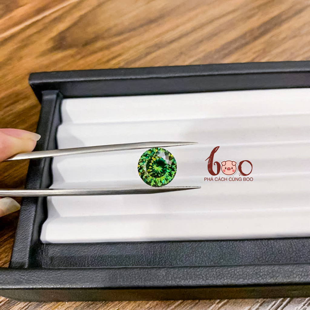Kim cương Moissanite xanh lục giác hoa cúc , độ sạch FL Thử bút lên vạch đỏ Kèm Kiểm Định GRA