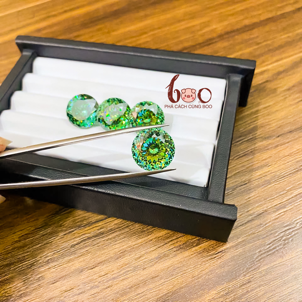Kim cương Moissanite xanh lục giác hoa cúc , độ sạch FL Thử bút lên vạch đỏ Kèm Kiểm Định GRA