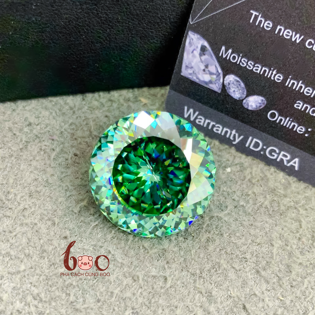 Kim cương Moissanite xanh lục giác hoa cúc , độ sạch FL Thử bút lên vạch đỏ Kèm Kiểm Định GRA