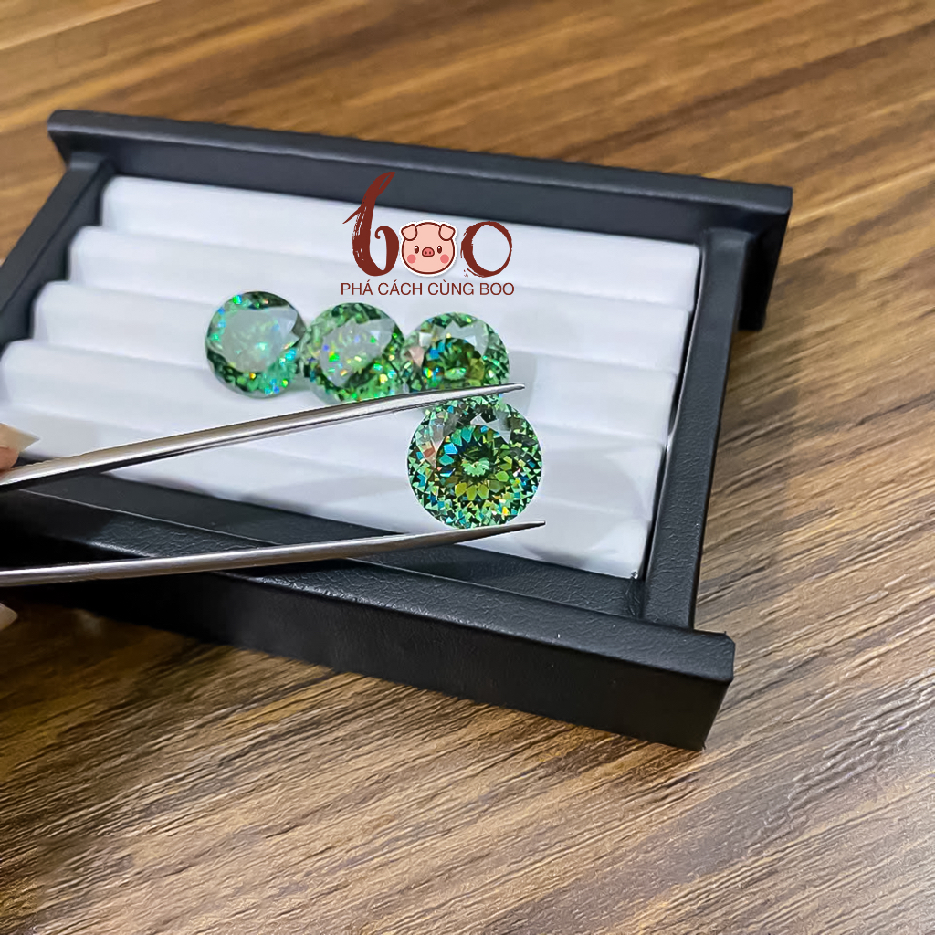 Kim cương Moissanite xanh lục giác hoa cúc , độ sạch FL Thử bút lên vạch đỏ Kèm Kiểm Định GRA