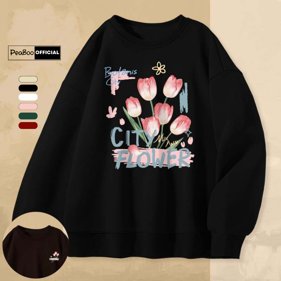 Áo Sweater City Flower Nam Nữ By PEABOO Unisex Chất Nỉ Lót Bông Form Rộng