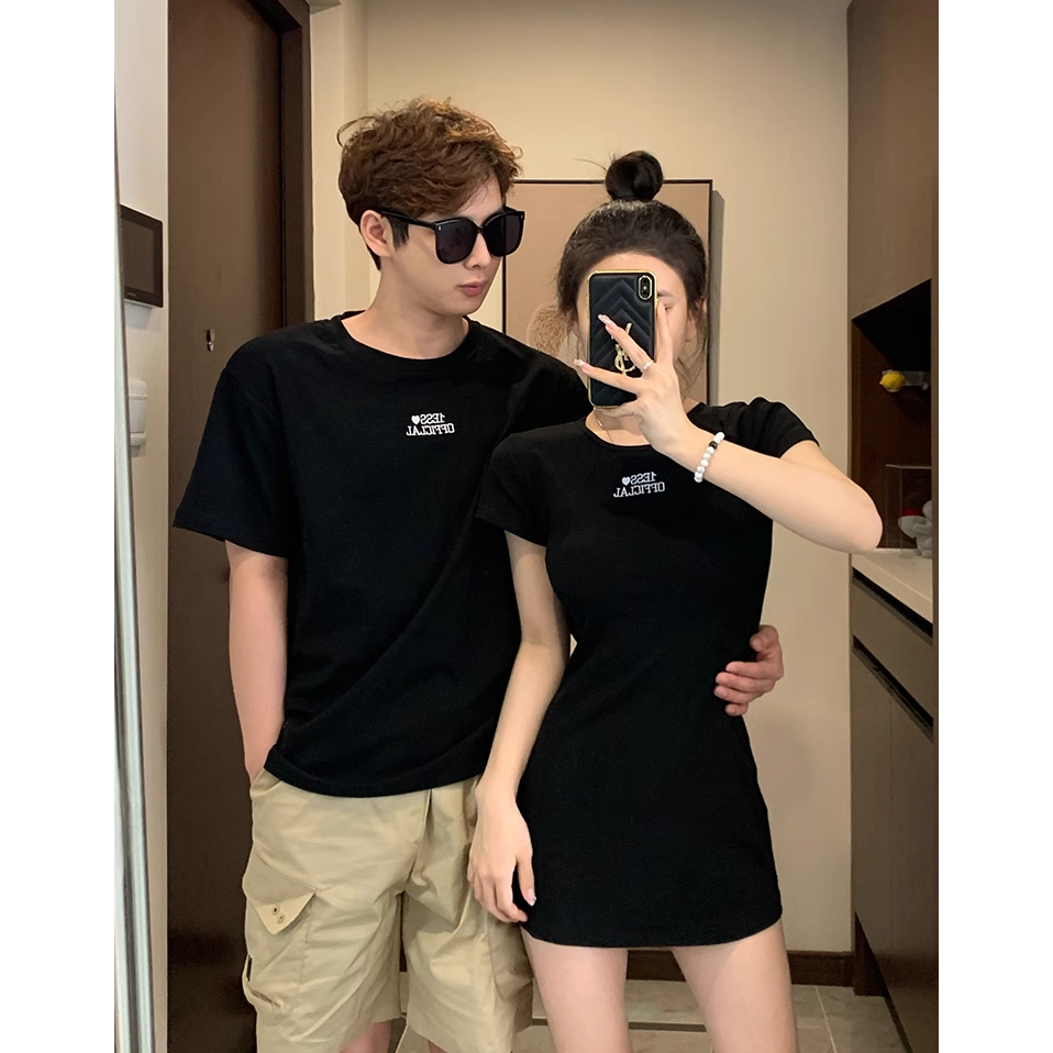 Áo đôi 1ESS<3 dáng xuông trơn basic màu đen và tiêu 𝐋𝐎𝐕𝐄 𝐅𝐎𝐑𝐄𝐕𝐄𝐑 𝐒𝐄𝐓