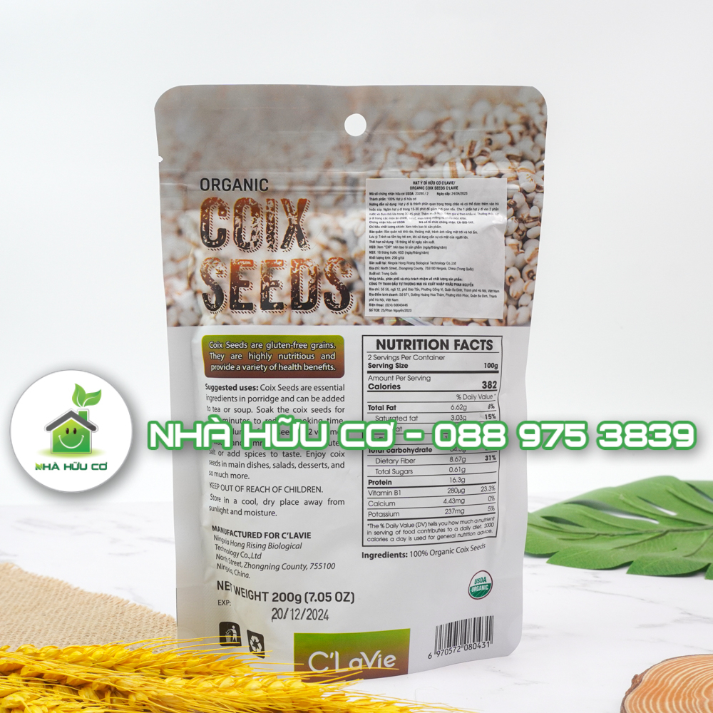 Hạt ý dĩ hữu cơ C'LAVIE 200g/100g - Date: 20/12/2024 - Nhà hữu cơ