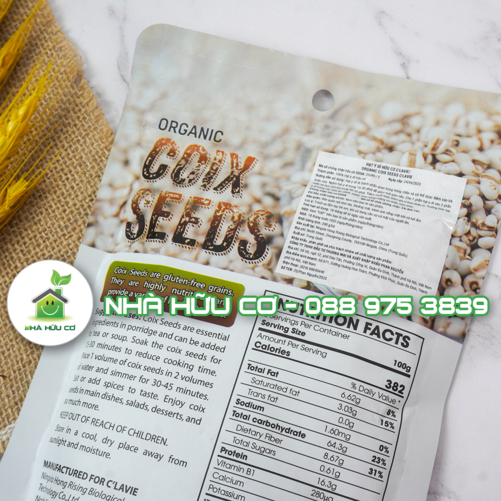 Hạt ý dĩ hữu cơ C'LAVIE 200g/100g - Date: 20/12/2024 - Nhà hữu cơ