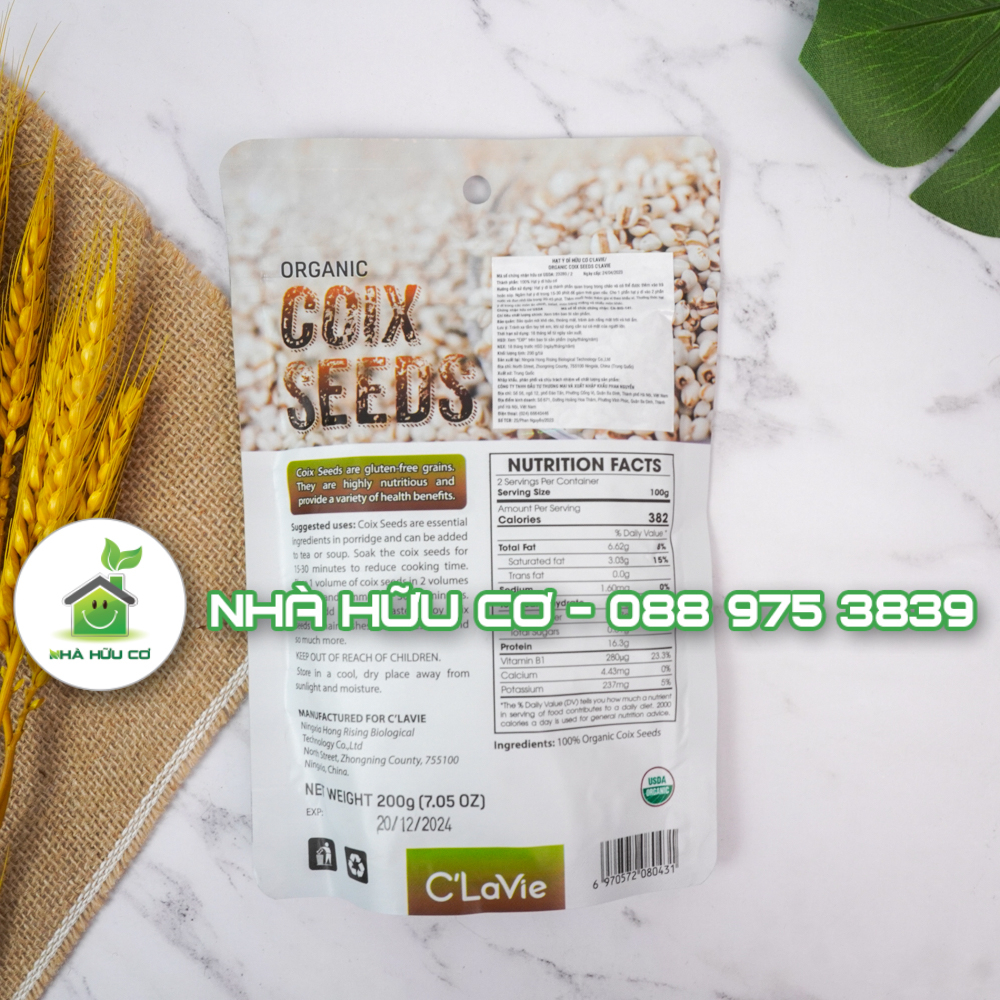Hạt ý dĩ hữu cơ C'LAVIE 200g/100g - Date: 20/12/2024 - Nhà hữu cơ