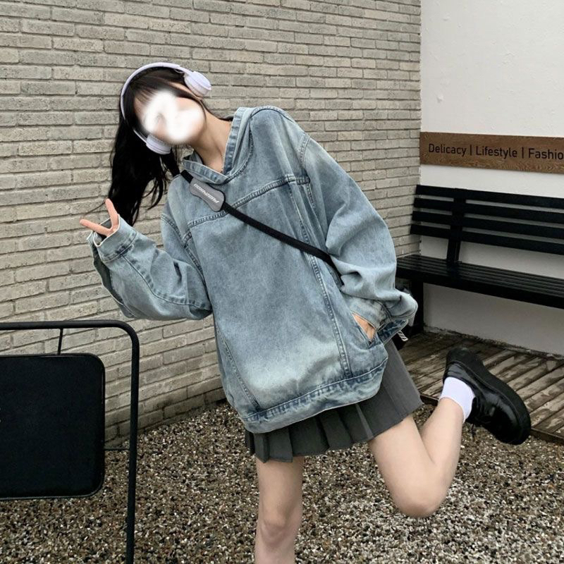 Áo hoodie Denim nam nữ thời trang form rộng phòng cách retro đường phố Q102