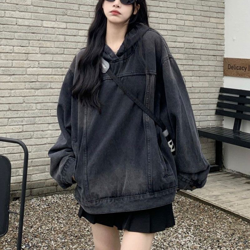 Áo hoodie Denim nam nữ thời trang form rộng phòng cách retro đường phố Q102