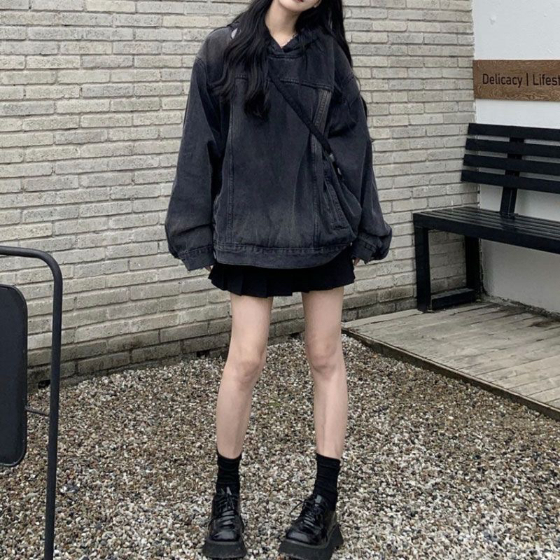 Áo hoodie Denim nam nữ thời trang form rộng phòng cách retro đường phố Q102