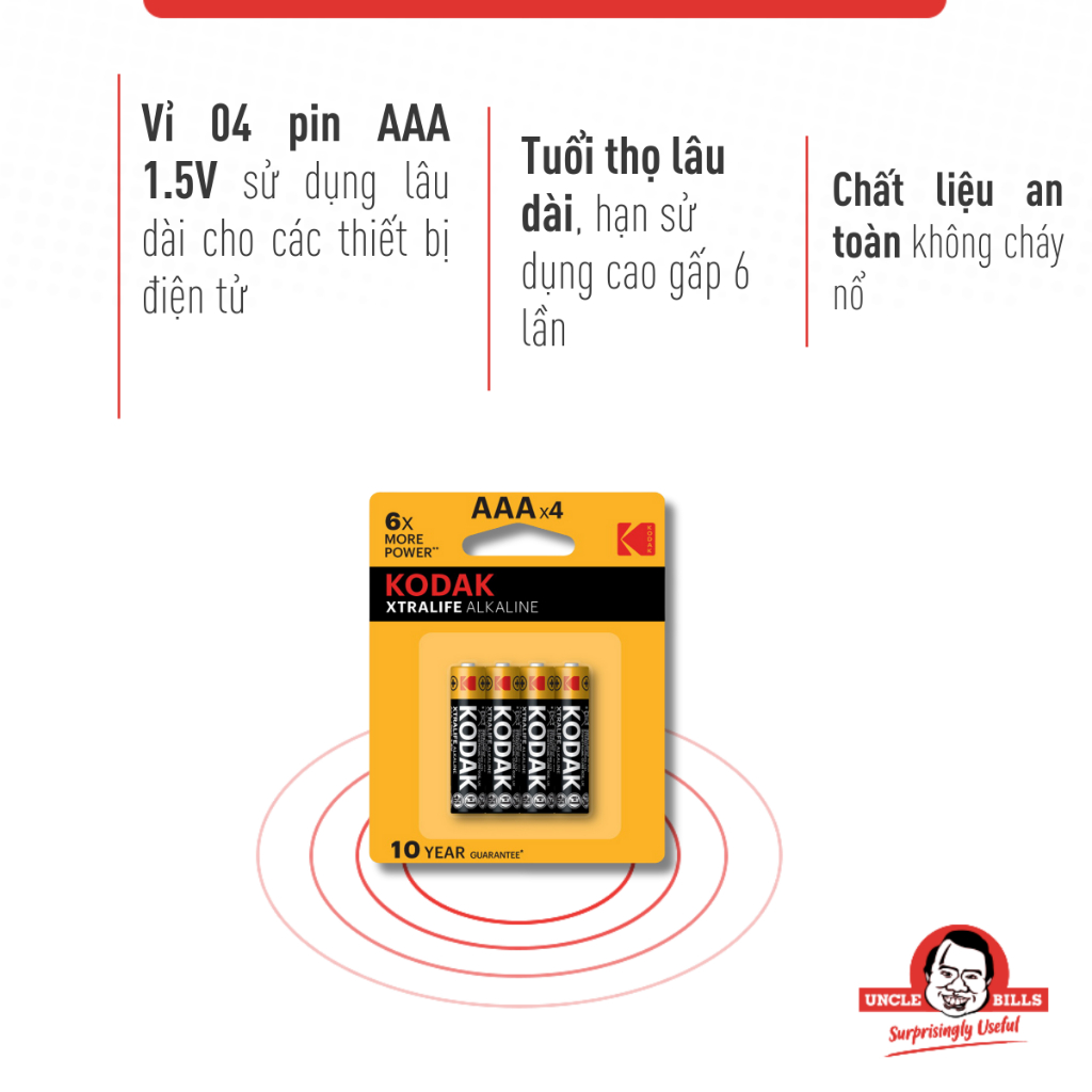 Bộ 4 Pin tiểu Kodak Alkaline AAA điện thế 1.5V Uncle Bills IB0124