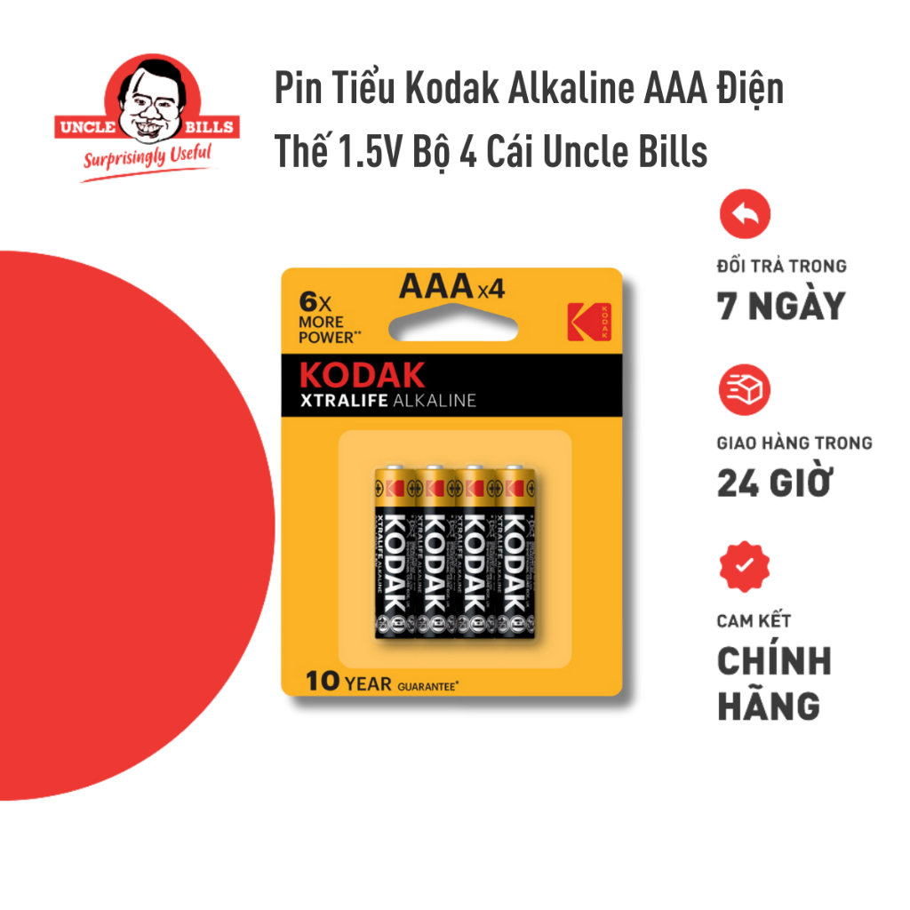 Bộ 4 Pin Kodak Alkaline AAA Uncle Bills IB0124