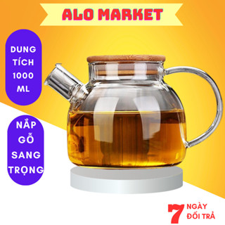 [ĐUN ĐƯỢC BẾP ĐIỆN] Ấm pha trà deli có lưới lọc inox 1000ml bình thủy tinh chịu nhiệt cao cấp 1 lít đựng nước