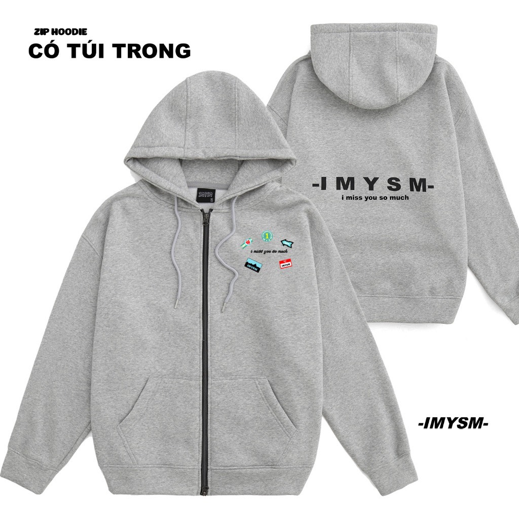 Hoodie Zip IMYSM , Áo Khoác Nỉ Bông Mũ Trùm Form Rộng Cao Cấp