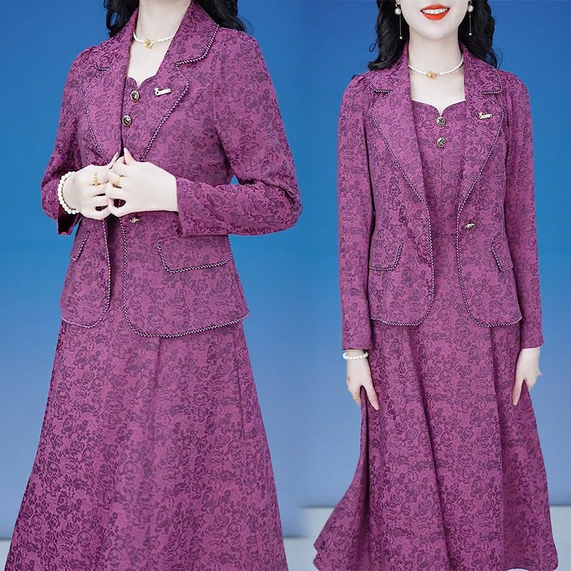 Set Áo Khoác Tay Dài + Đầm Thời Trang Cao Cấp Trung Niên Nữ , Sét Váy Áo Nữ Trung Niên -VS17