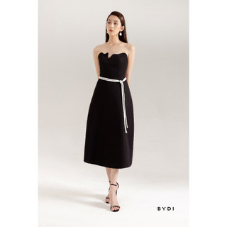 Đầm MIDI Đen Thiết Kế Cách Điệu Cúp Ngực Kèm Belt Đan Trắng BYDI Design | RECA DRESS
