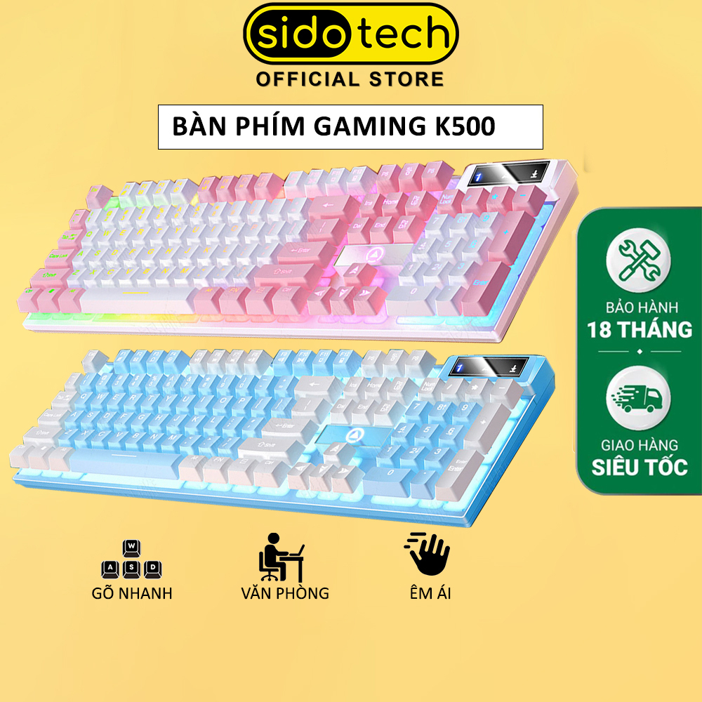 Bàn phím máy tính có dây giả cơ SIDOTECH K500 gaming led rgb màu hồng cho pc laptop chơi game văn phòng