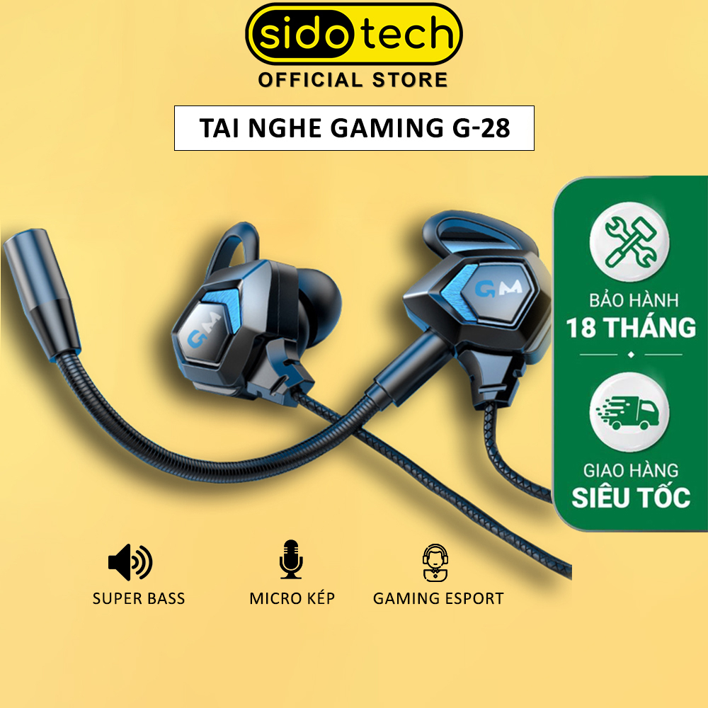 Tai nghe gaming điện thoại SIDOTECH G28 cho game thủ Esport Pubg / FF / Liên Quân có mic 360 độ chống ồn - Chính Hãng