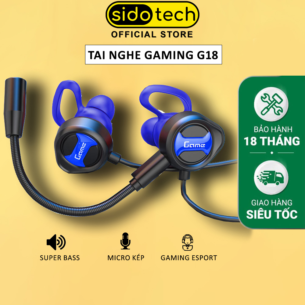 Tai nghe gaming cho điện thoại SIDOTECH G18 cho game thủ chơi game Pubg / FF / Liên Quân có 2 mic chống ồn - Chính Hãng