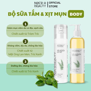 [TẶNG MUỐI TẮM] Combo Giảm Mụn Lưng, Mụn Cơ Thể NACOBEAUTY Xịt Và Sữa Tắm Giảm Viêm Nang Lông Mụn Lưng Mờ Thâm