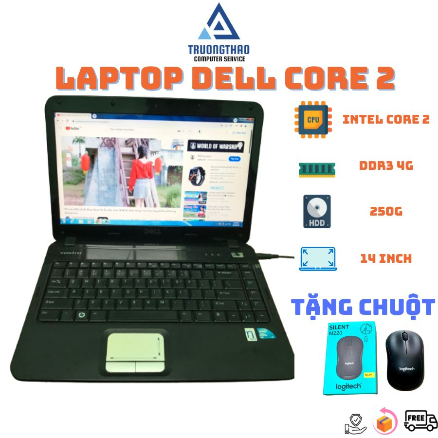 Laptop cũ core 2 Dell, HP ram 4G ổ cứng 250G,máy đẹp, tặng kèm chuột không dây