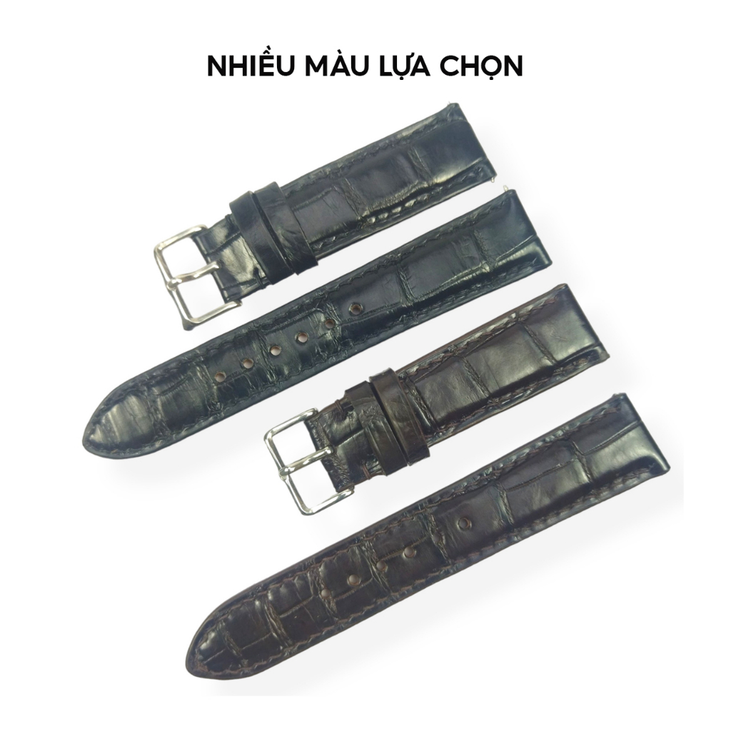 Dây đồng hồ nam da cá sấu khâu tay thủ công PQ Leather PD3 size 18mm, 20mm, 22mm, 24mm bảo hành 12 tháng