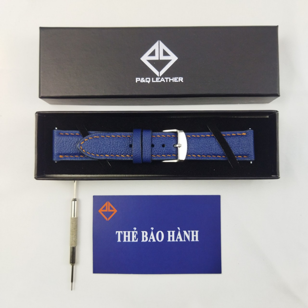 Dây đồng hồ da bò 2 mặt PQ Leather PD1 khâu tay thủ công size 18, 20, 22, 24 da thật bảo hành 12 tháng