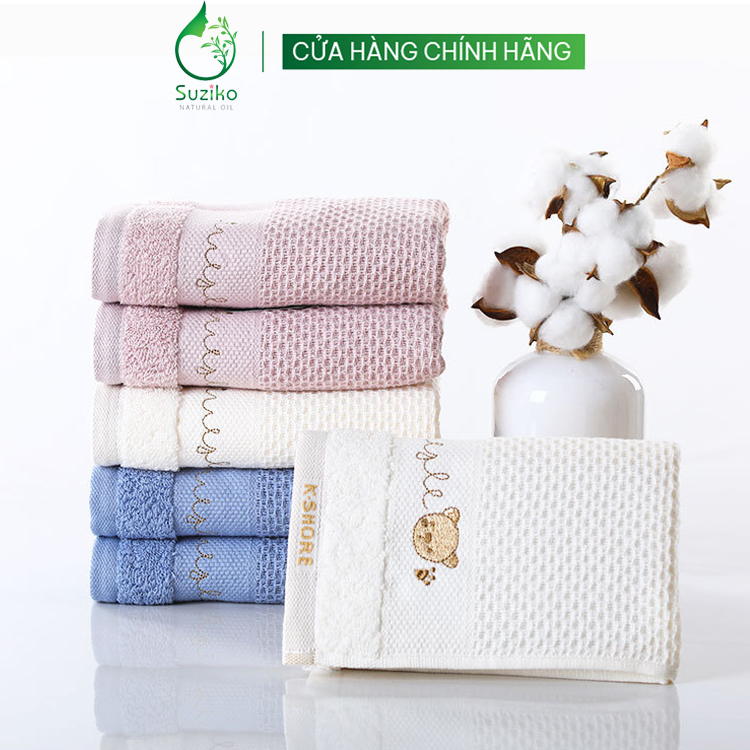 Khăn mặt trẻ em hai lớp cotton mềm mại thấm hút tốt. Khăn lau họa tiết tổ ong kích thước 30x30cm Suziko K19