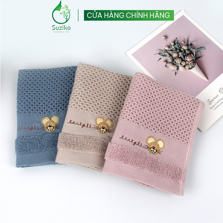 Khăn mặt trẻ em hai lớp cotton mềm mại thấm hút tốt. Khăn lau họa tiết tổ ong kích thước 30x30cm Suziko K19