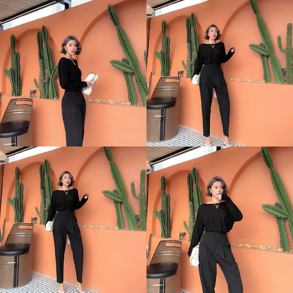 Quần Tây Baggy 2nút lưng cao xếp ly  màu Đen/Tan/Trắng/Xám