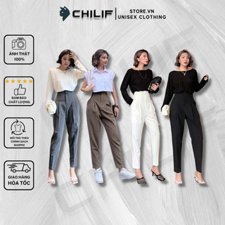 Quần Tây Baggy 2nút lưng cao xếp ly (Chất tuyết mưa cực mịn đẹp, chuẩn form HÌNH THẬT 100%) màu Đen/Tan/Trắng/Xám [130]