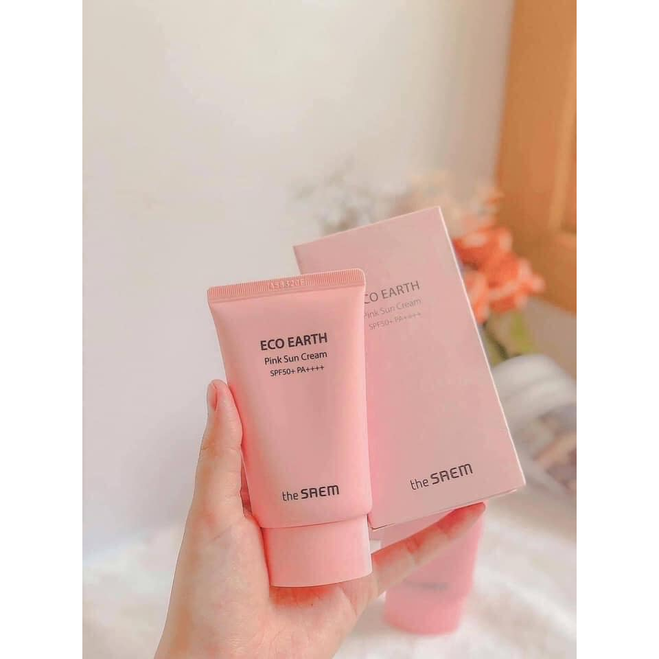 Kem chống nắng The Saem Eco Earth Power Pink Sun Cream SPF50+ PA++++ 50G Hàn Quốc