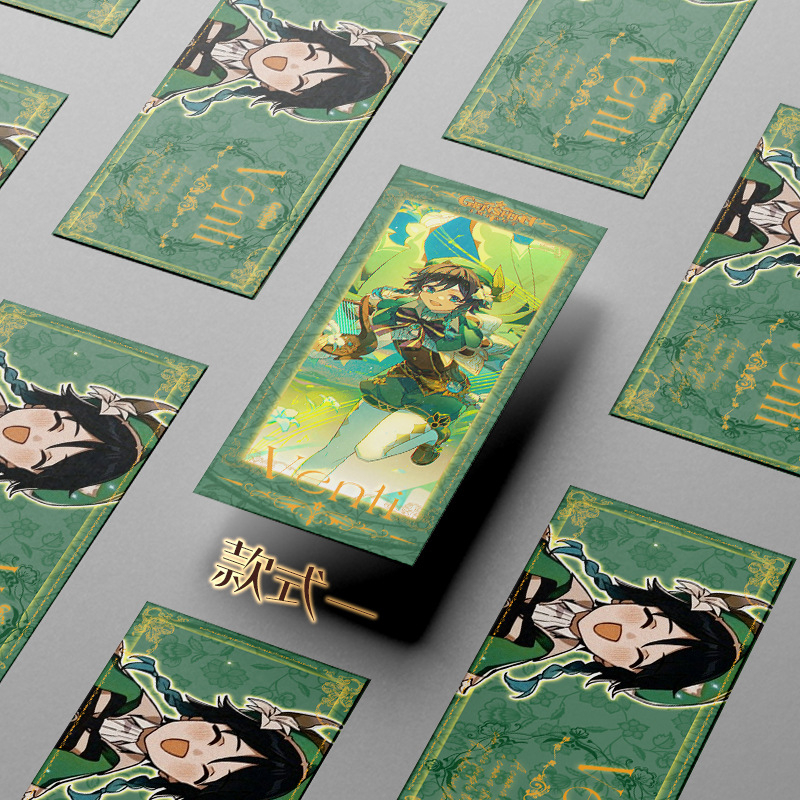 Hộp 16 Bookmark Venti / Genshin Impact | Bookmark 2 mặt đánh dấu trang vé thẻ laser có mạ vàng 2023