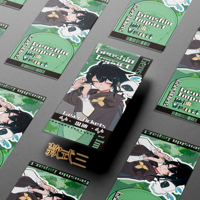 Hộp 16 Bookmark Venti / Genshin Impact | Bookmark 2 mặt đánh dấu trang vé thẻ laser có mạ vàng 2023