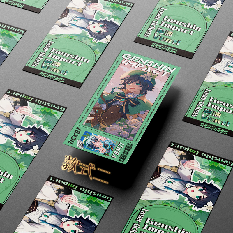 Hộp 16 Bookmark Venti / Genshin Impact | Bookmark 2 mặt đánh dấu trang vé thẻ laser có mạ vàng 2023