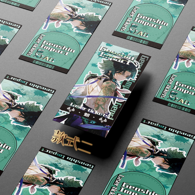Hộp 16 Bookmark Xiao / Genshin Impact | Bookmark 2 mặt đánh dấu trang vé thẻ laser có mạ vàng 2023
