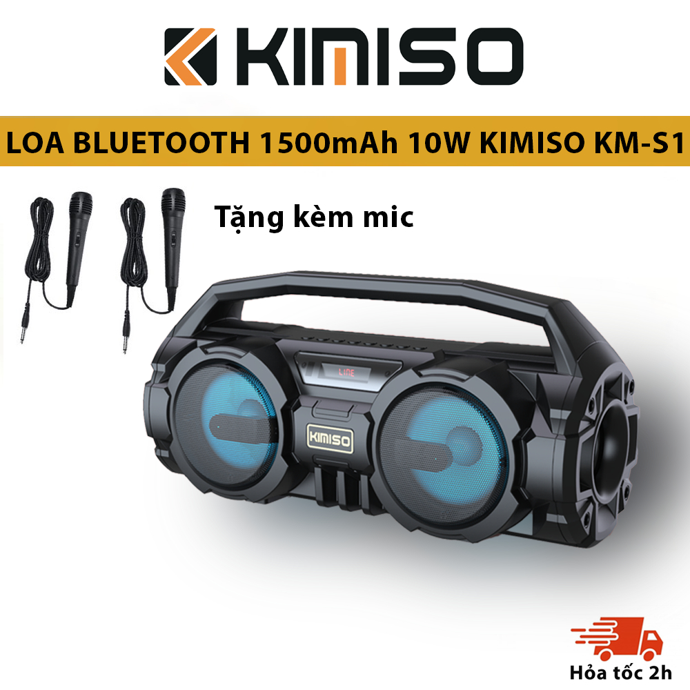 Loa karaoke bluetooth KIMISO KM-S1 kèm mic dây, âm thanh sống động, đèn led nháy theo nhạc - Hàng nhập khẩu chính hãng