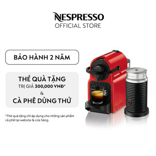 Bộ máy pha cà phê viên nén Nespresso Inissia - Đỏ & máy đánh sữa Aeroccino 3